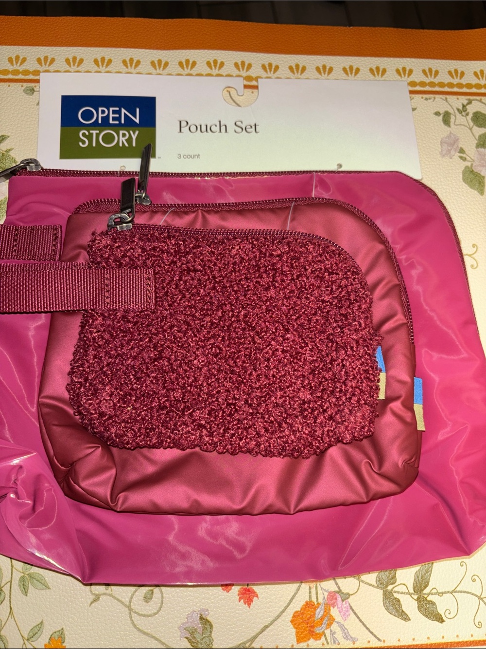 Open Story Pink Pouch Set - 3pc Cosmetic Bags